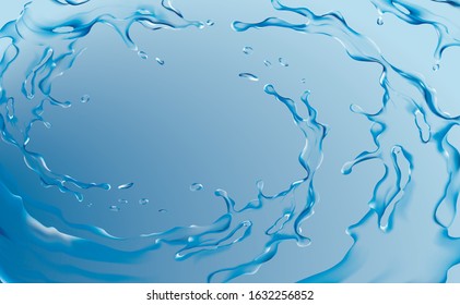 Illustration of a background with water splashes. The circulation of fluid. A 3D vector.