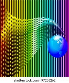 illustration background with wave and blue globe