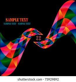 illustration background with wave and square on black background