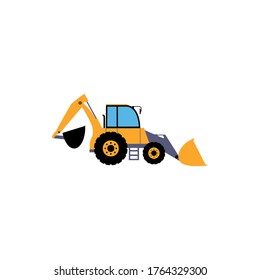 Illustration of backhoe. Construction machinery. Vector illustration in a flat  style