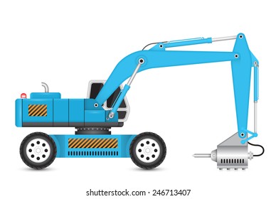 Illustration of backhoe and hydraulics hammer machine.
