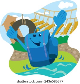 Illustration of a backpack having fun on an adventure playground and not having to travel far for it