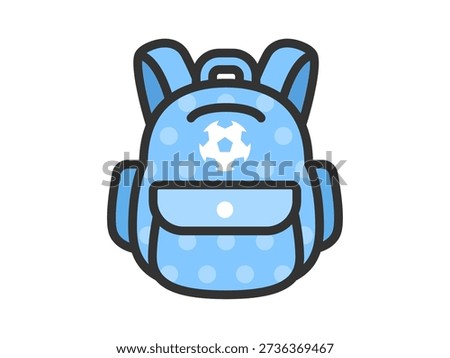 Illustration of a backpack icon (line drawing) with a soccer ball design