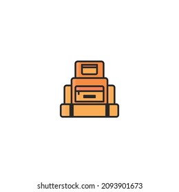 Illustration of a backpack in orange color and can be used for posters