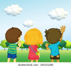 Illustration of the backview of three kids