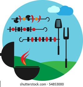 Illustration of backyard barbecue scene