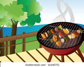 Illustration of backyard bbq scene