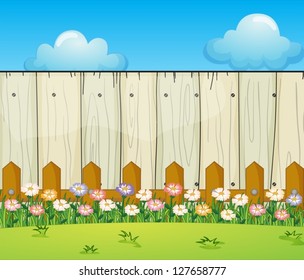 Illustration of a backyard with flowers