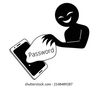 Illustration Of Bad Guy Image Extracting Password From Smartphone