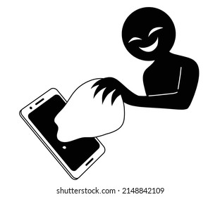 Illustration Of A Bad Guy Image That Extracts Information Etc. From A Smartphone