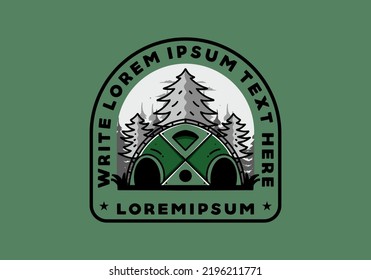 Illustration badge design of a Big family tent and pine trees