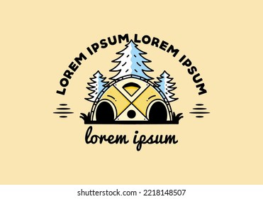 Illustration badge design of a Big family tent and pine trees