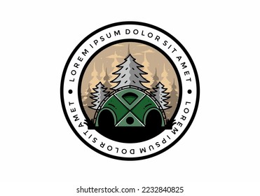 Illustration badge design of a Big family tent and pine trees