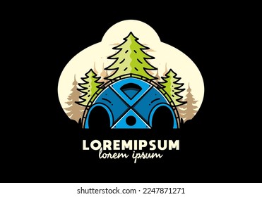 Illustration badge design of a Big family tent and pine trees