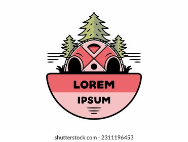 Illustration badge design of a Big family tent and pine trees