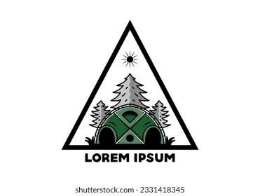 Illustration badge design of a Big family tent and pine trees