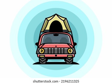 Illustration badge design of camping on the roof of car