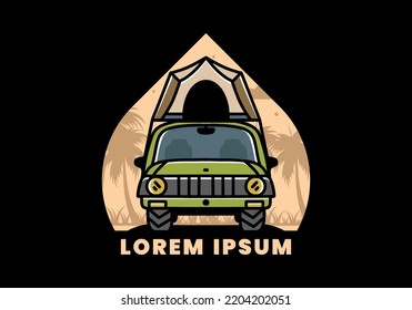 Illustration badge design of camping on the roof of car