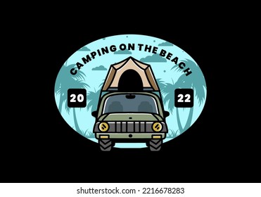 Illustration badge design of camping on the roof of car