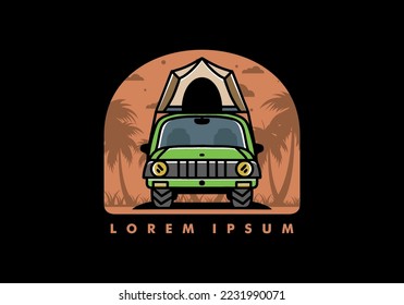 Illustration badge design of camping on the roof of car