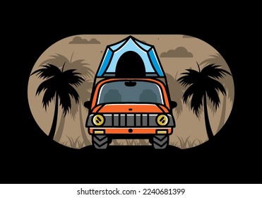 Illustration badge design of camping on the roof of car