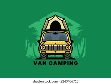 Illustration badge design of camping on the roof of car