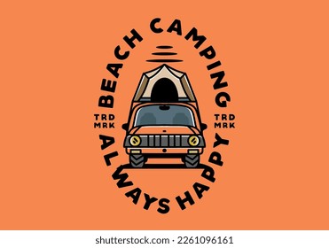 Illustration badge design of camping on the roof of car