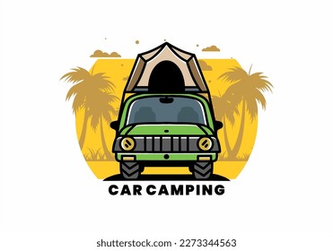Illustration badge design of camping on the roof of car
