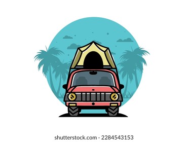 Illustration badge design of camping on the roof of car