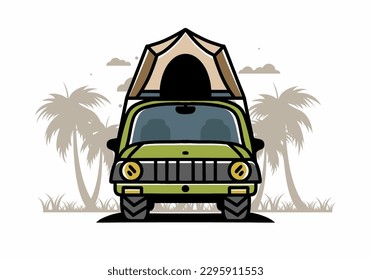 Illustration badge design of camping on the roof of car