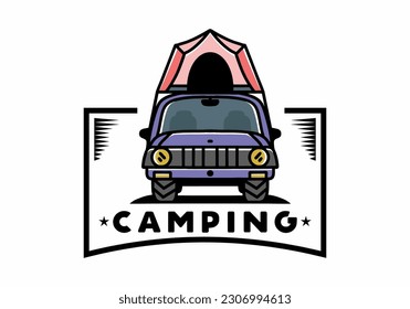 Illustration badge design of camping on the roof of car