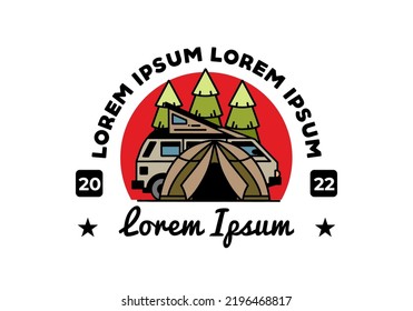 Illustration badge design of a camping with tent and car