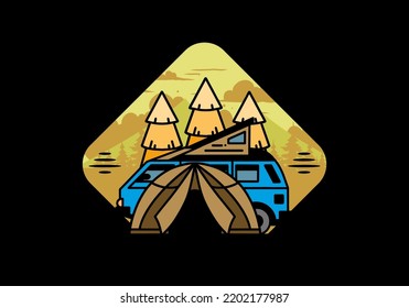 Illustration badge design of a camping with tent and car