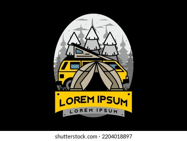 Illustration badge design of a camping with tent and car