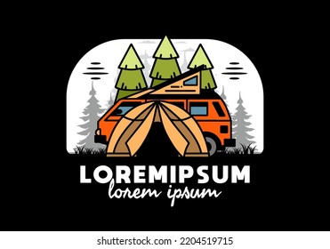 Illustration badge design of a camping with tent and car