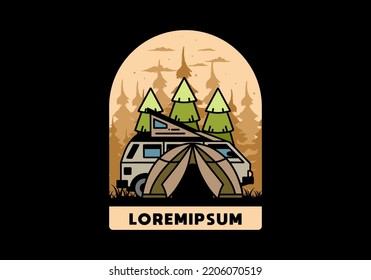 Illustration badge design of a camping with tent and car