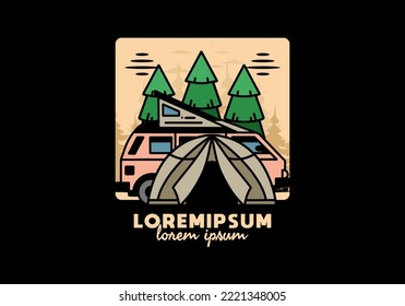 Illustration badge design of a camping with tent and car