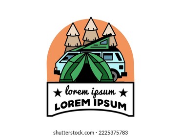 Illustration badge design of a camping with tent and car