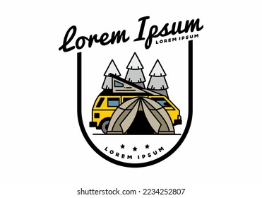 Illustration badge design of a camping with tent and car