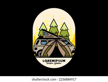 Illustration badge design of a camping with tent and car