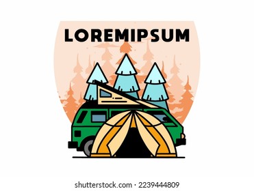 Illustration badge design of a camping with tent and car