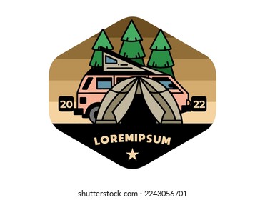 Illustration badge design of a camping with tent and car