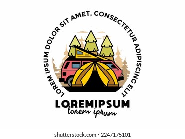 Illustration badge design of a camping with tent and car