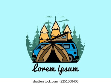 Illustration badge design of a camping with tent and car