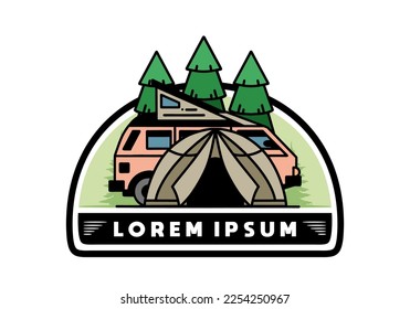 Illustration badge design of a camping with tent and car