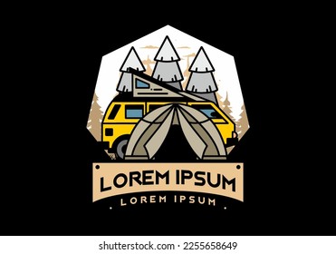 Illustration badge design of a camping with tent and car