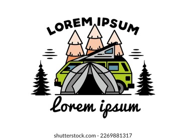 Illustration badge design of a camping with tent and car