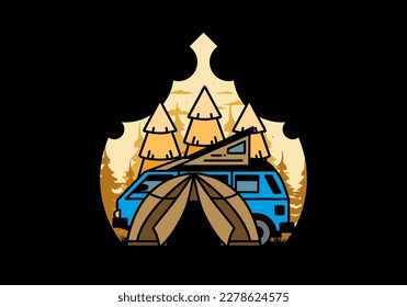 Illustration badge design of a camping with tent and car