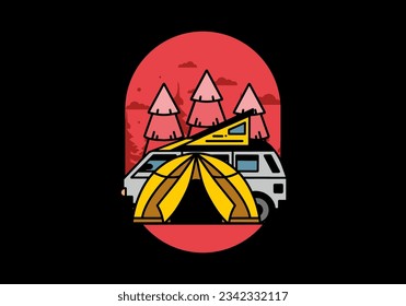 Illustration badge design of a camping with tent and car