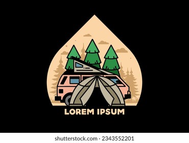 Illustration badge design of a camping with tent and car